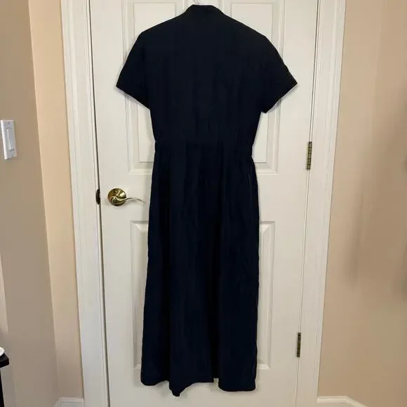 Vintage Liz Claiborne Wrap Dress Mandarin Collar 10 Petite Black Belted GUC - Picture 2 of 10